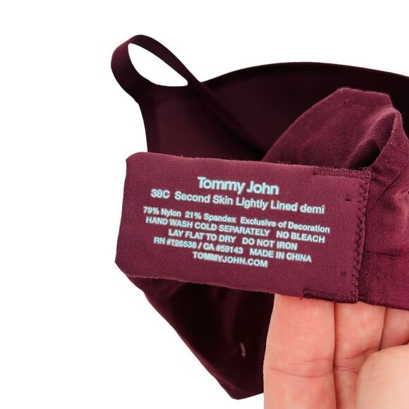 Tommy John second skin lightly lined burgundy demi bra wire free size 38C - Picture 6 of 7